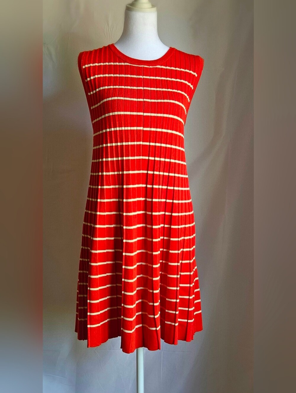 ​Wishlist Red White Striped Ribbed Knit Sleeveless Midi Dress A-Line Size L - Picture 2 of 9
